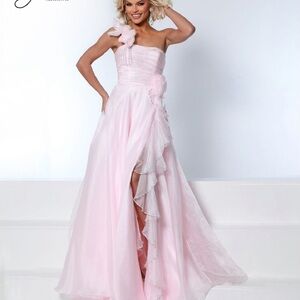 Johnathan Kayne Elegant One Shoulder Light Pink Gown